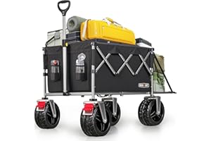 Overmont Collapsible Portable Wagon Cart - 49.2'' Extended Camping Wagon 200L with Flexible Tailgate Removable All-Terrain Wh