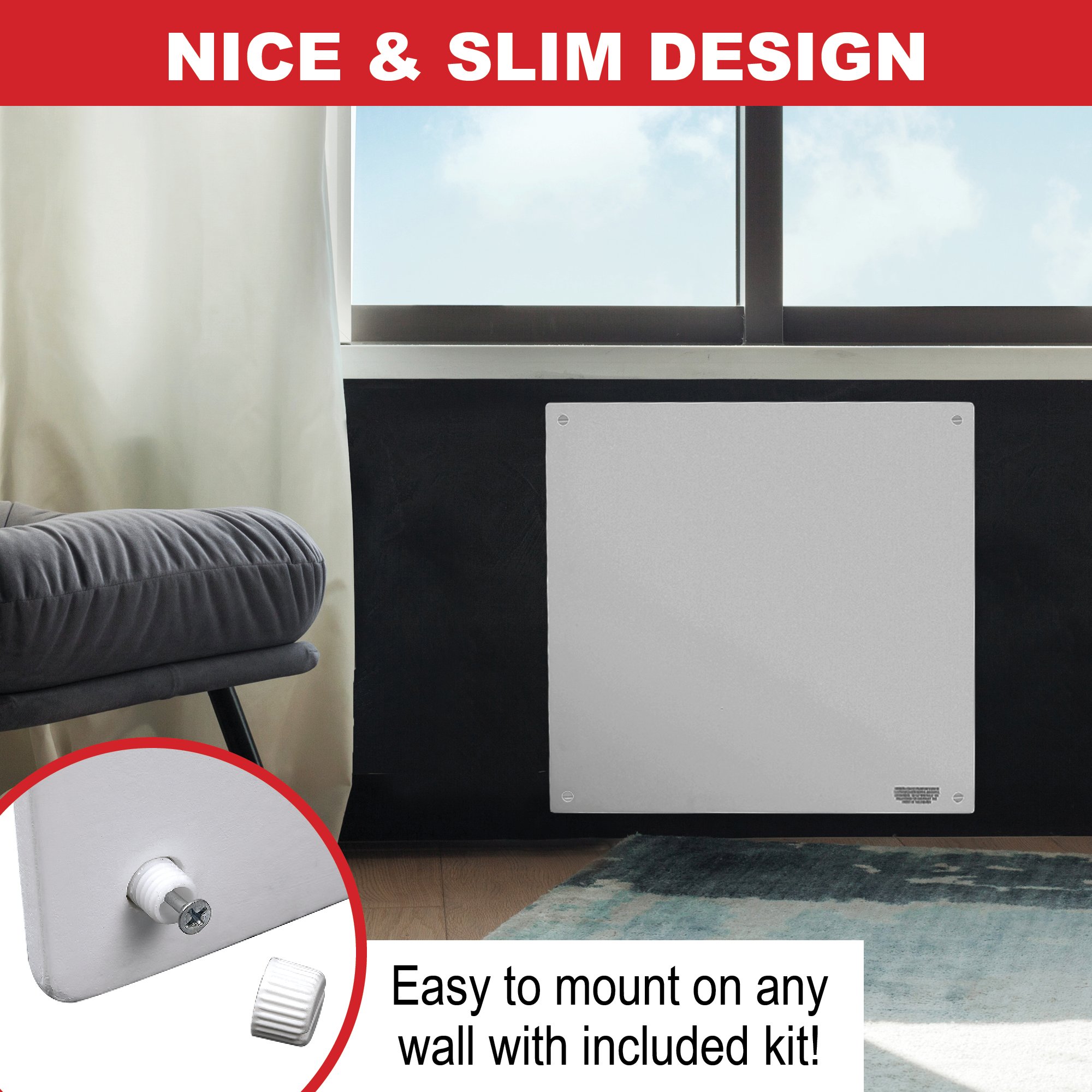 Wall Mount Space Heater Panel 400 Watt Convector Heater, 120V Electric