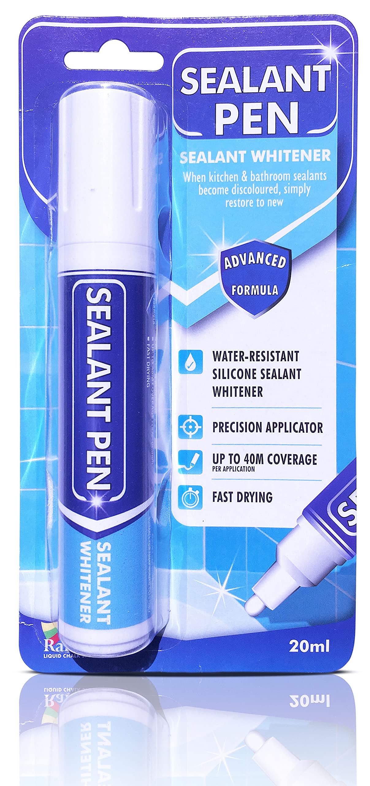 Sealant Pen White Caulk Marker: Waterproof Silicone Colorant Paint, Stain Remover, Sink, Kitchen, Shower, Bathroom Tile - White, Wide 15mm Tip