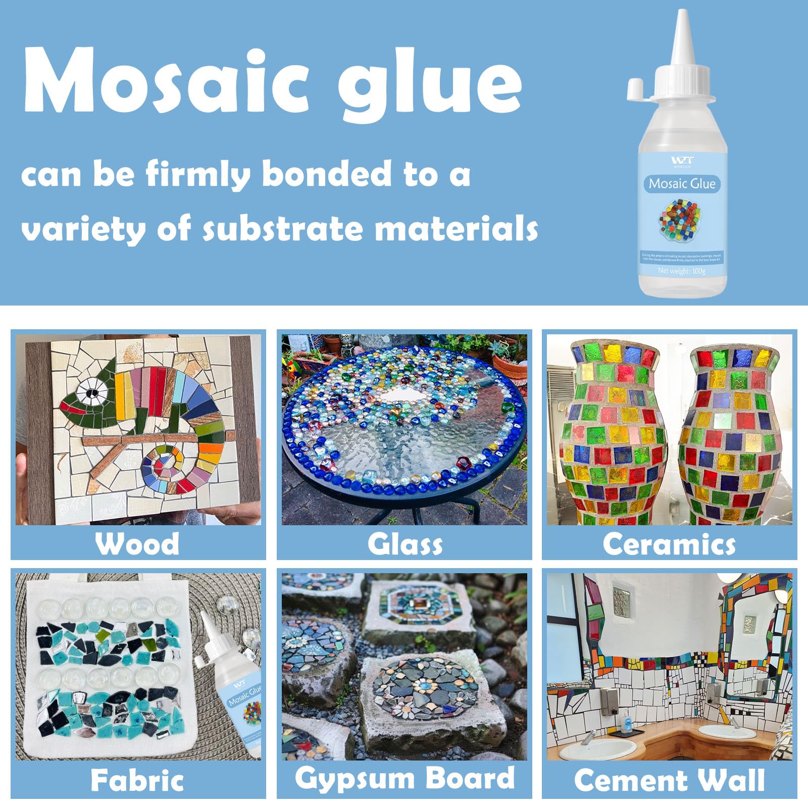 Mosaikkleber 100ml, Transparent Mosaik Kleber für DIY Bastelarbeiten, Ungiftig und Wasserfest, Ideal für Alle Fliesen und Oberflächen 3
