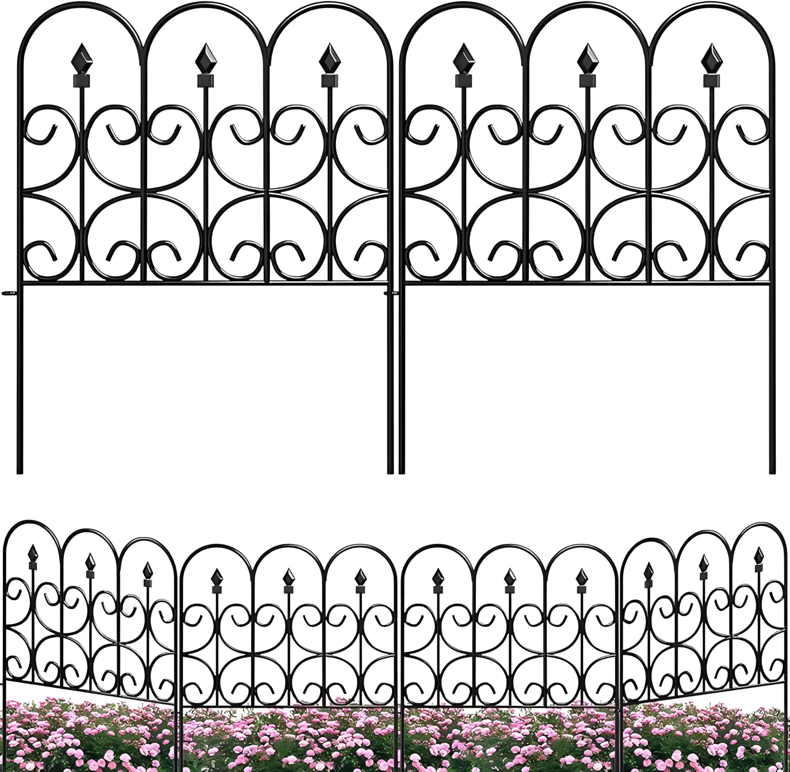 Amagabeli Garden Home 5 Panels Decorative Garden Fence for Dogs 81CM(H) x3.05M(L) Outdoor Coated Metal Rustproof No Dig Metal Garden Edging Fence Wrought Iron Border Folding Wire Fencing Black