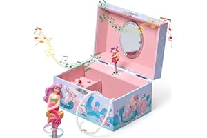 Jewelkeeper Girls Musical Jewelry Box - Durable Pine Fiberboard with Soft Pink Lining - Kids Jewelry Box - The Beautiful Dreamer Tune - Gifts for Girls - Mermaid Jewellery Box - 6x4x3.5in