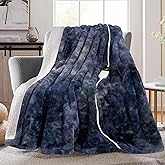 MAXEVE Electric Heated Throw Faux Rabbit Fur Blanket with 8 Heating Levels & 8 Hours Auto Off, Fast Heating Warm Cozy Sherpa Washable Blanket with Over-Heat Protection, ETL Certification, Blue