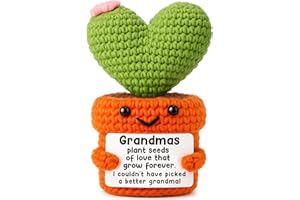 AVBODA Mini Christmas Birthday Gifts for Grandma from Granddaughter Grandson Best Ever Grandma Gift Handmade Crochet Heart Cactus Thank You Gifts for Grandmother Great Grandma Nana Gigi Xmas Gift Ideas