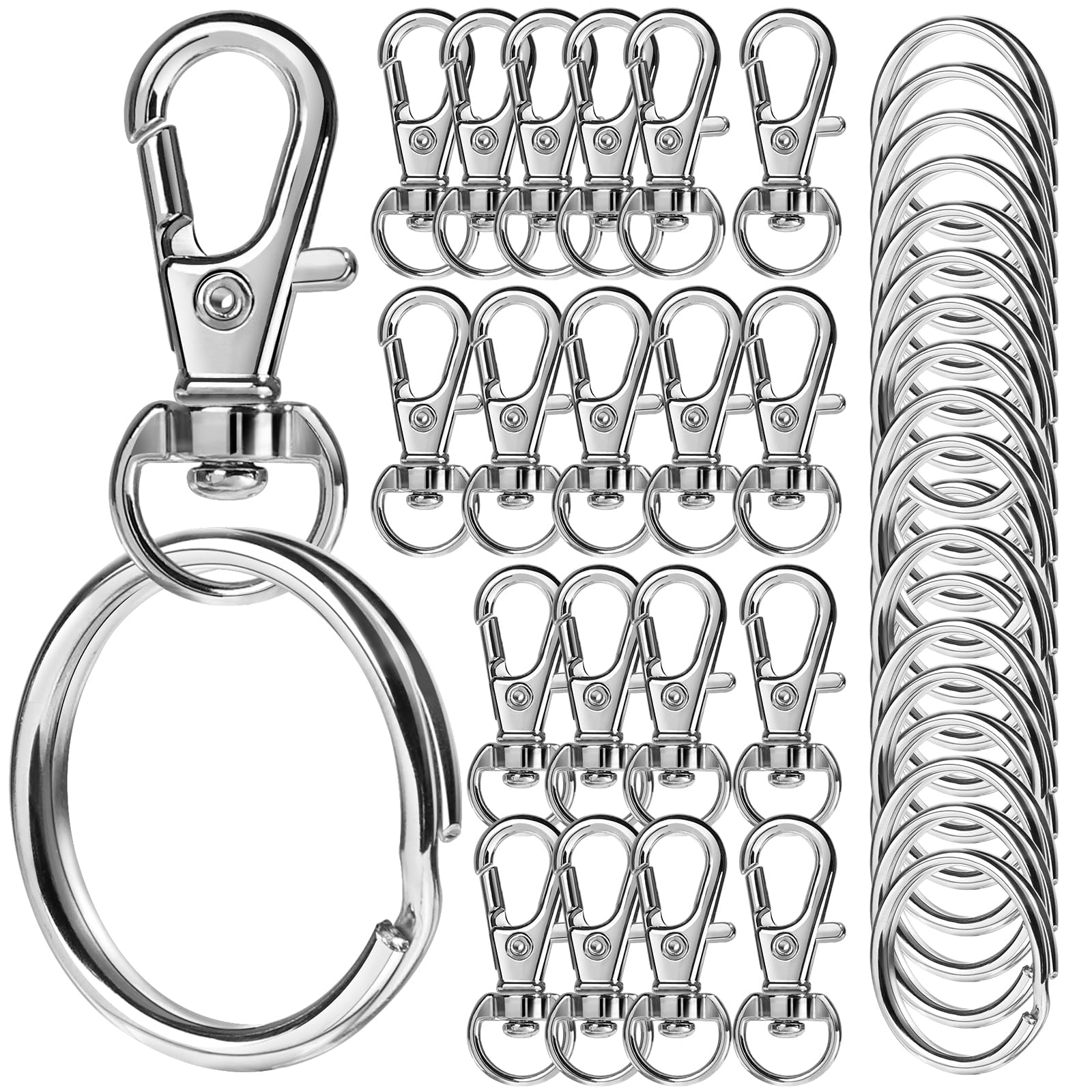 40 PCS Swivel Lobster Clasps, Key Ring Hoop, Keyring Making Kit 20pcs Lobster Clasps and 20pcs Keyring, Key Chain Hooks with Split Rings for Lanyard Jewelry Making Crafts Silver
