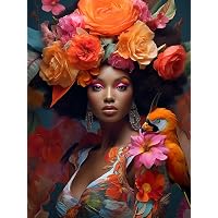 SKRYUIE 5D African Woman Diamond Painting Kits - DIY Diamond Art Kits For Adults African American, Full Round Drill - Crystal Cross Stitch - Adults Craft For Wall & Office Decor