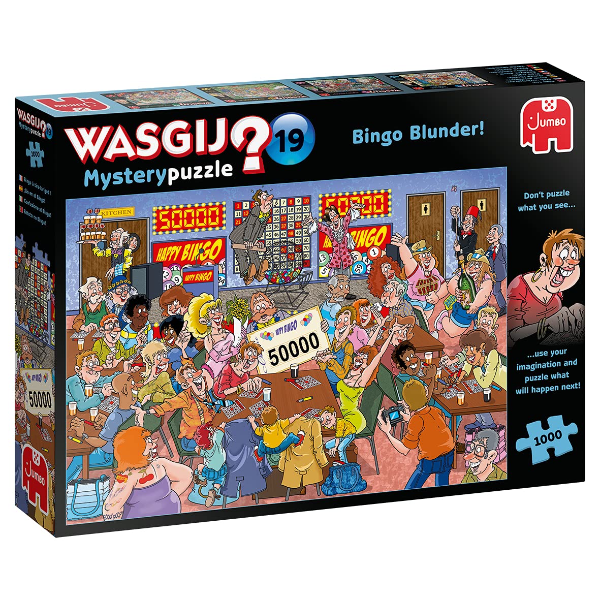 Wasgij Mystery 19, Bingo Blunder - 1000 Piece Jigsaw Puzzles for Adults - Fun Challenging & Brainteasing Adults Jigsaw Puzzle - Puzzle What Happens Next - 100% Recycled Cardboard - 1000pcs - Jumbo