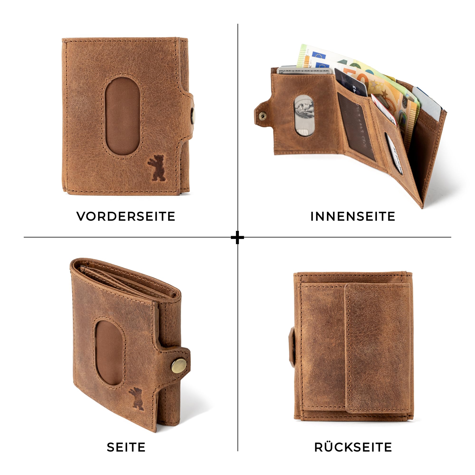 Berliner Bags Vintage Slim Wallet Hamburg, Geldbörse Mini Portmonee aus Leder, Geldbeutel mit TÜV-geprüftem RFID-Schutz, für Herren - Braun 6