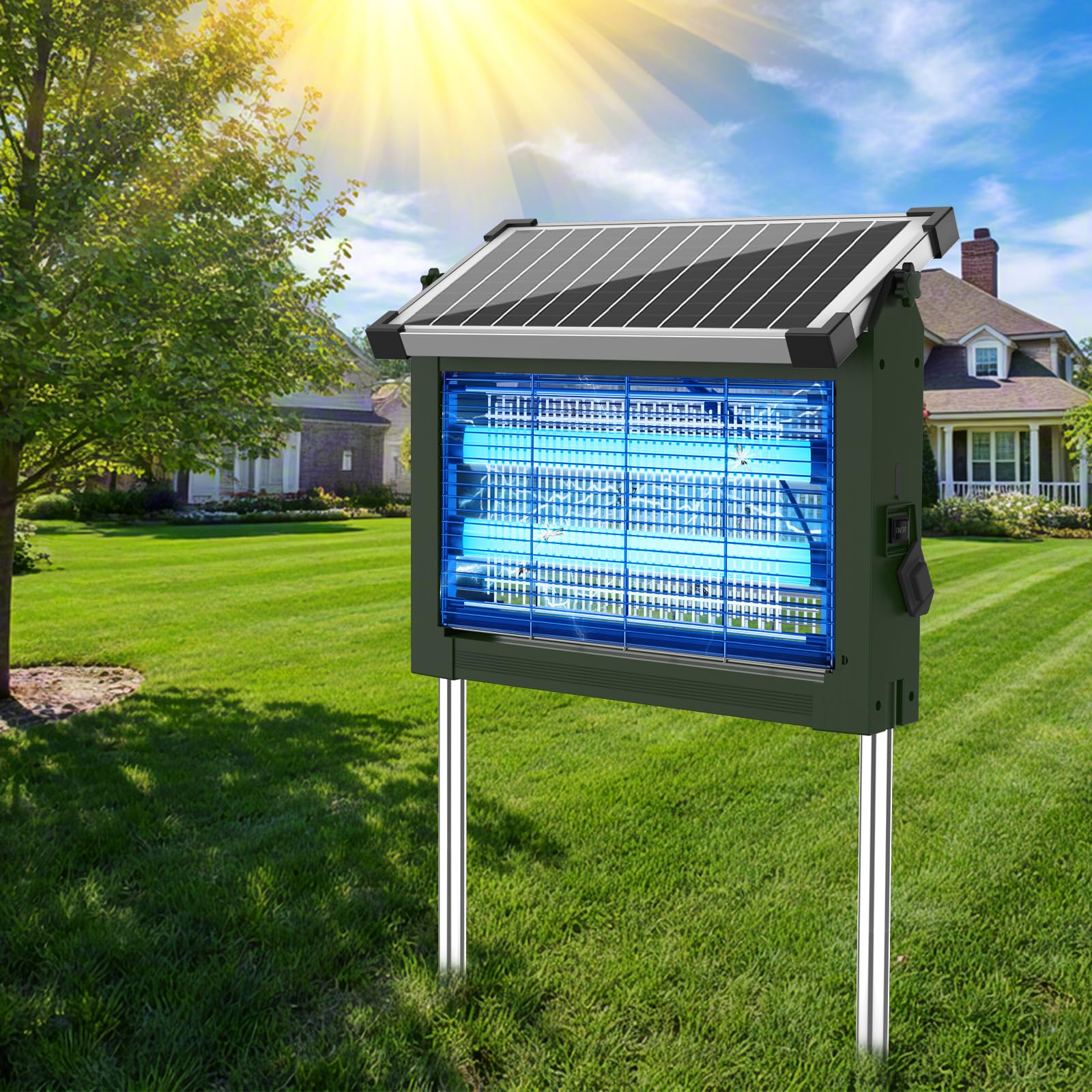 Photo 1 of OnBeam Solar Bug Zapper Outdoor, Mosquito Zapper Waterproof Electric Fly Zapper Rechargeable Mosquito Killer Lamp with 10W Solar Panel, 4500V Cordless Fly Trap for Backyard, Patio, Garden, RV, Camping
