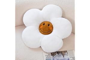 AmyToo 17” White Flower Pillow Flower Shaped Throw Pillow Colorful Smile Daisy Flower Pillows Seating Cushions for Adults Kids Throw Pillows Couch Decor