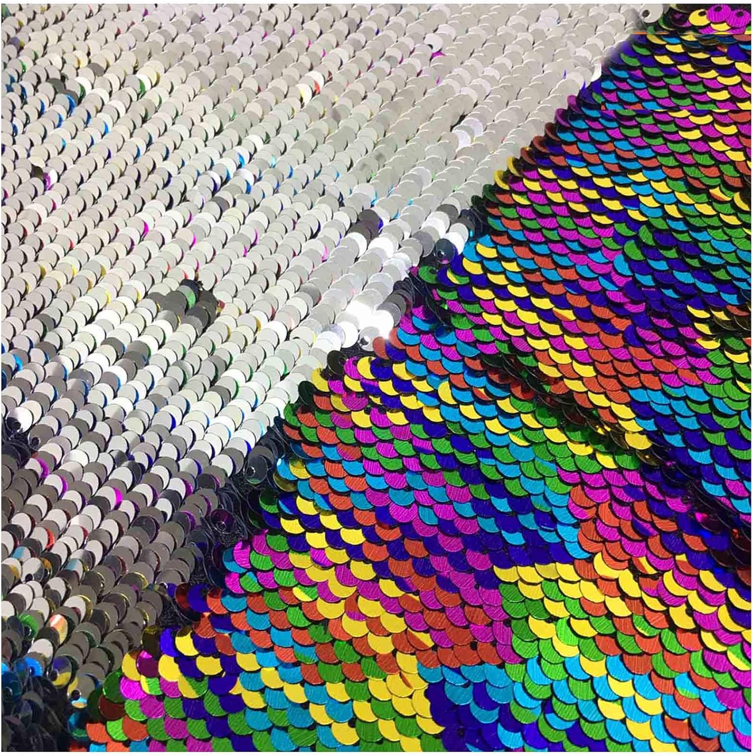 Rainbow Silver Mermaid Sequin Fabric 