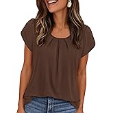 PRETTYGARDEN Womens Tops Dressy Casual Summer 2026 Short Sleeve Blouses Crew Neck Pleated Basic T Shirts Spring Clothes