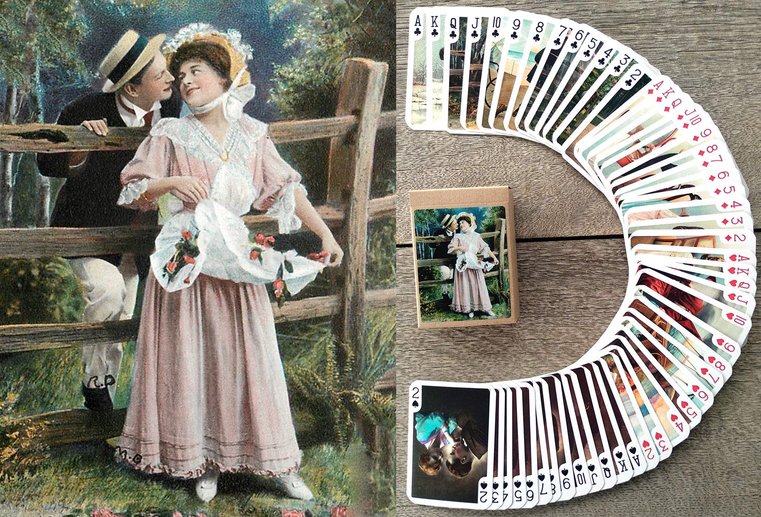 FLONZGIFT Valentine Day Love Photos Playing Cards (Poker Deck 54 Cards All Different) Vintage Retro Love Couple Colored Photos Funny Scenes Greeting Cards