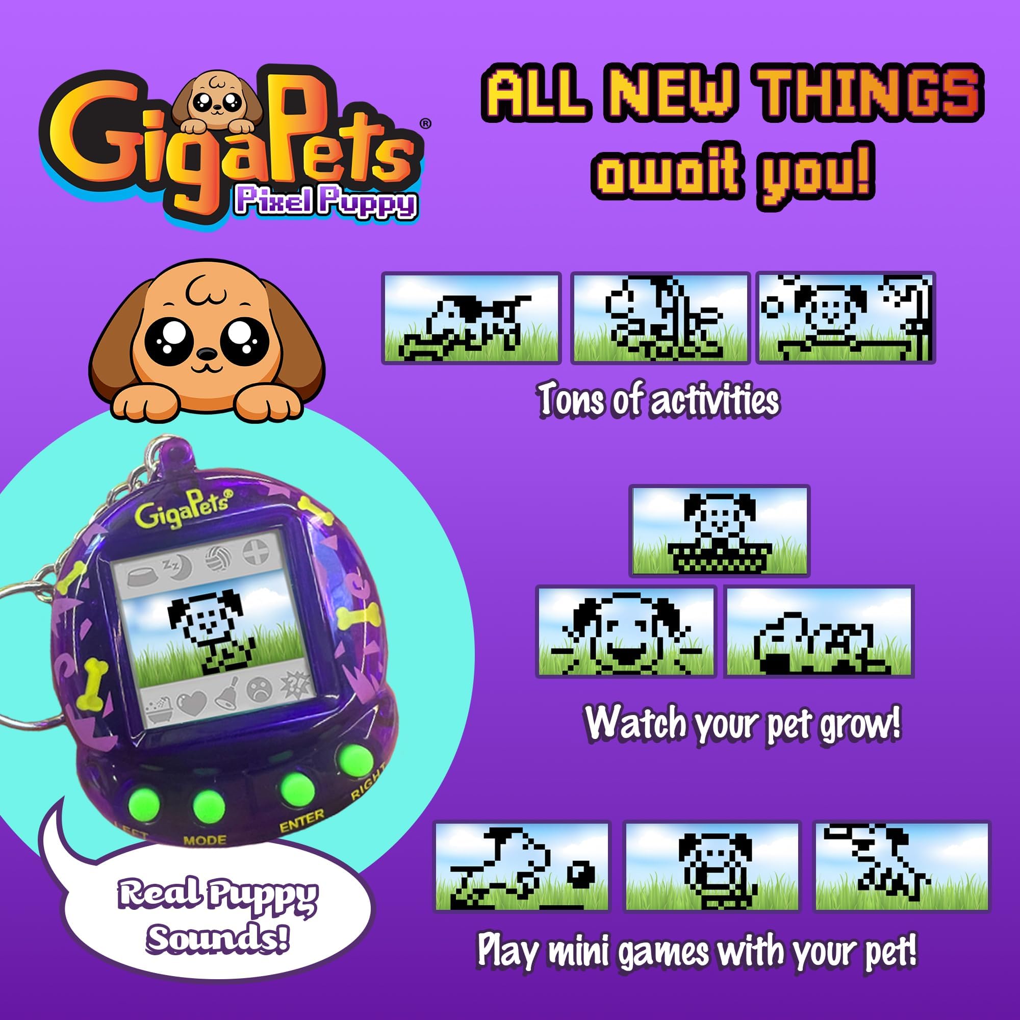 Giga Pets 2-in-1 Interactive Digital Pet Puppy Dog, Collector’s Edition Virtual Pets for Kids, 90’s Gaming Gift for Boys and Girls