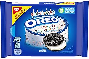OREO Birthday Cake Chocolate Sandwich Cookies, Family Size, 482 g, Baked in Canada