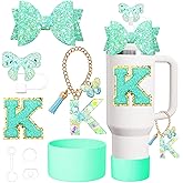 8PCS Stanley Cup Accessories Set for Stanley Cup 30oz 40oz Tumbler with Handle,Including Straw Topper Cover Cap and Boot,Spill Proof Stopper,Handle Charm,Initials Sticker (Mint green K)