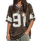 SHENHE Women's Graphic Football Jersey Top V Neck Short Sleeve Loose T Shirt Streetwear