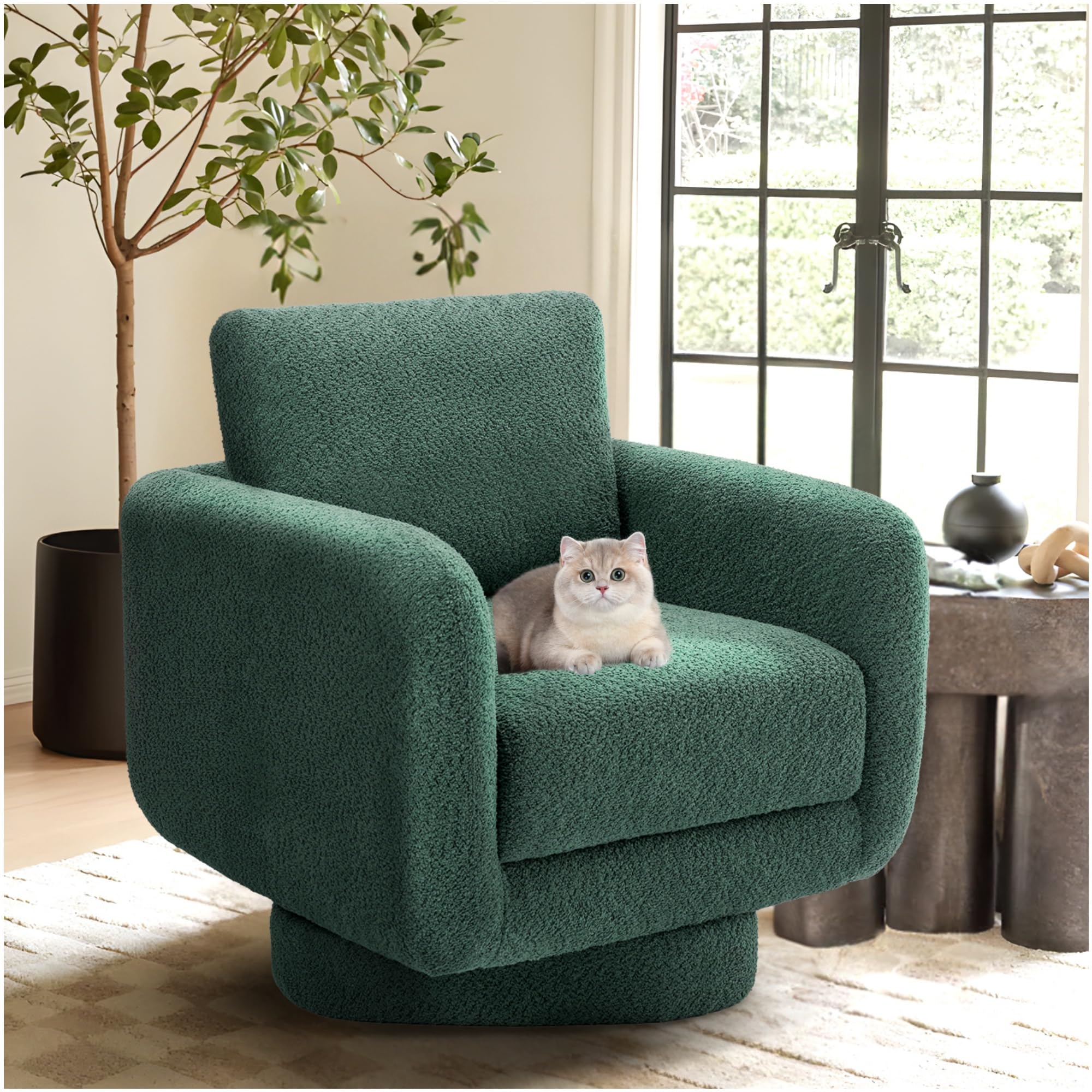 Photo 1 of ** DIRTY** COLAMY Swivel Accent Chairs,Living Room Chair Upholstered Barrel Wide Modern Sofa Armchair Comfy Corner Bedroom Round Chair,Green