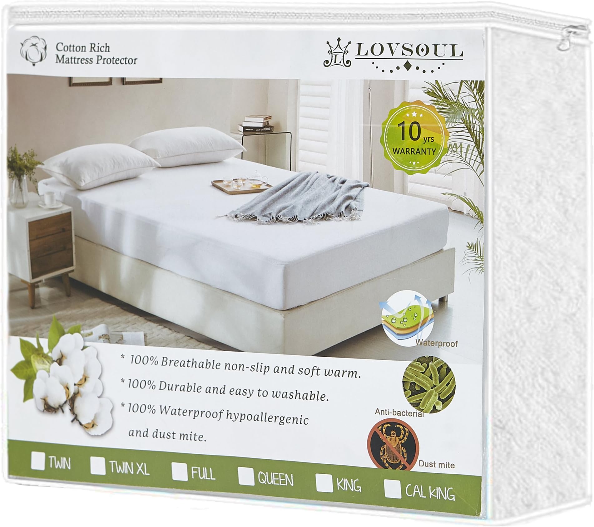 100% Waterproof Mattress Protector Cover King Size - Premium Hypoallergenic Breathable Mattress Pad Protector - Dust Mites and Bed Bugs Protection
