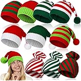 Funtery 10 Pcs Christmas Elf Hat Knitted Santa Hats Bulk for Women Adult Crochet Beanies Holiday party Supplies