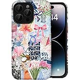 Amzfield Compatible with iPhone 15 Pro Max Case, Aesthetic Summer Phone Case Cute Flower Bow Ribbon Flower Coconut Collage for Girl Women, Scratch Resistant Shockproof Girly Case for iPhone 15 Pro Max
