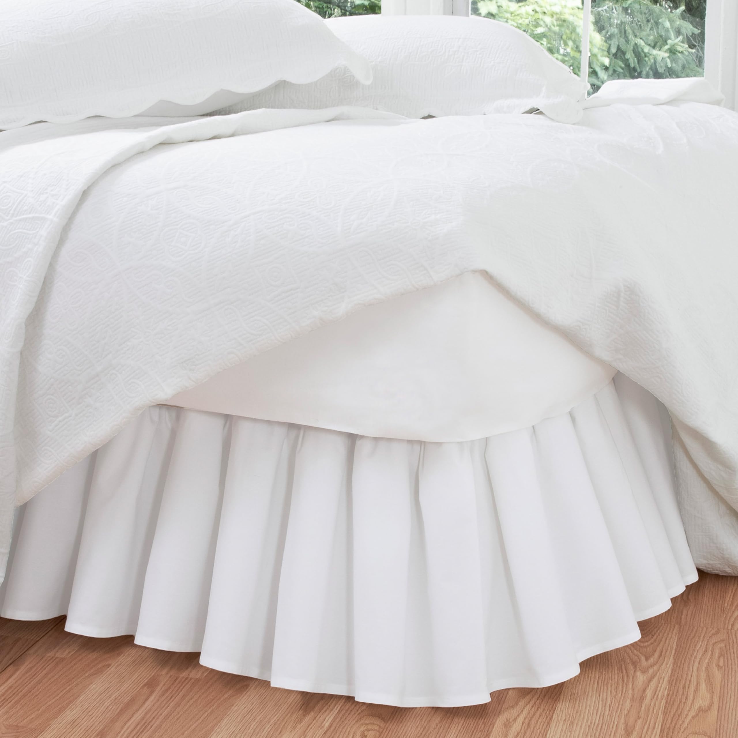 FRESH IDEAS Ideas Bedding Ruffled Bed Skirt, Classic 14” Drop Length, Gathered Styling, Twin, White FRE30114WHIT01