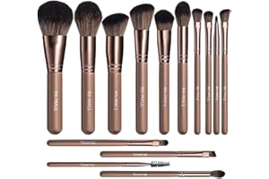 BS-MALL Makeup Brushes Premium Synthetic Foundation Powder Concealers Eye Shadows Makeup 14 Pcs Brush Set, Coffee Brown Color