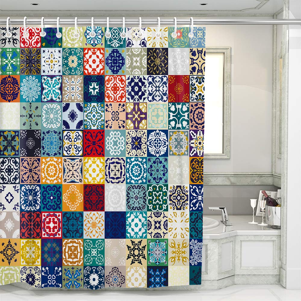 BQEE Shower Curtain Durable Fabric Bath Curtain Waterproof Odorless for Bathroom Machine Washable (Mosaic 1)