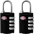 TSA Luggage Locks (2 Pack) - 4 Digit Combination Steel Padlocks - Approved Travel Lock for Suitcases & Baggage - Black