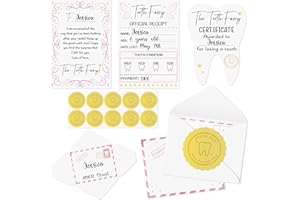 QIMGIC Mini Tooth Receipt Set - 20 Set Pink Tooth Cards with Envelope and Fairy Letter for Kids, Lost Teeth Certificate Keepsake Postmark Gift Bag with Seal Stickers for Girls Boys Home School Award