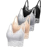 Geyoga 4 Pcs Lace Bralette for Women V Neck Lace Camisole Adjustable Spaghetti Strap Crop Top Half Top
