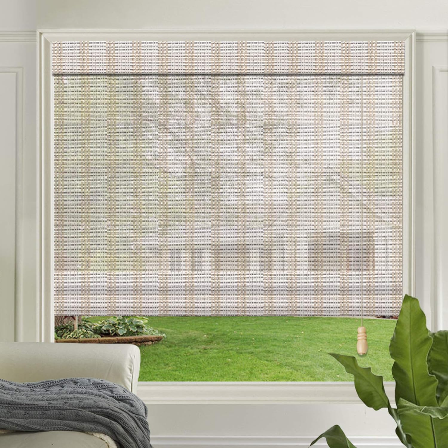 LETAU Wood Window Roman Shades, Lined Blackout Bamboo Window Blinds for Indoor Home, Office, Kitchen, Pattern 1: Furniture & Decor