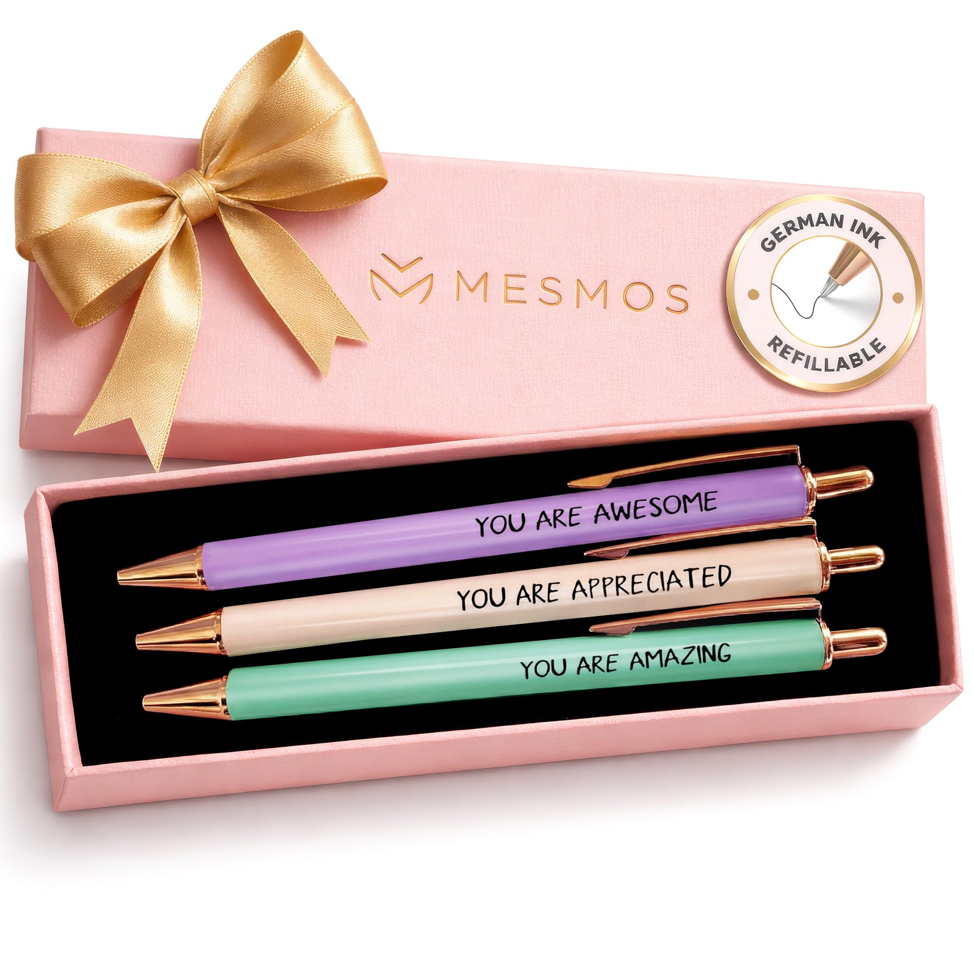 MESMOS 3pc Fancy Pen Set for Women, Thank You Gifts for Women, German-Made Ink, Teacher Nice Cute Pens, Boss Lady Teacher Appreciation Office Gifts for Coworkers
