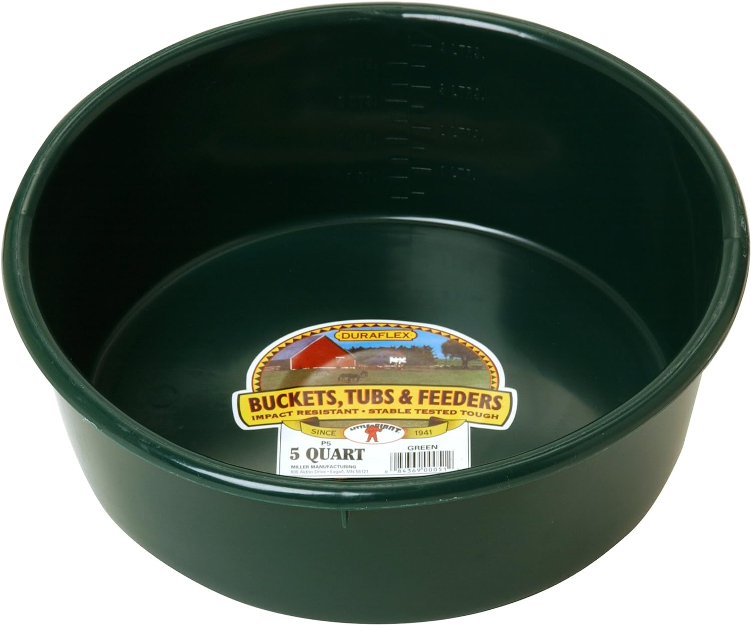Little Giant Plastic Utility Pan (Green) Durable & Versatile Short Livestock Feeding Bucket (5 Quart) (Item No. P5GREEN)