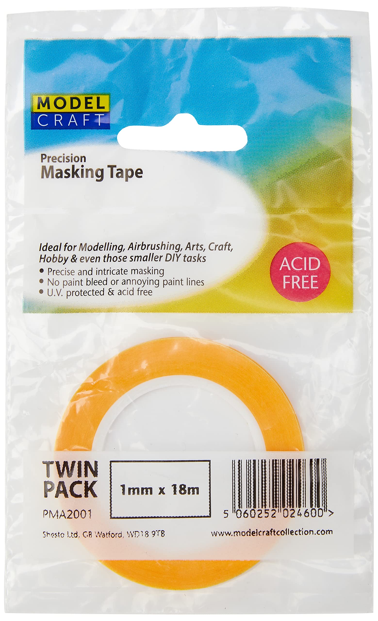 Modelcraft Twin Pack 1mm Precision Masking Tape, Plastic, Yellow, Pack of 2