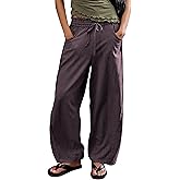 Jianzhixiao Women's Striped Barrel Pants Drawstring Waist Wide Leg Trousers Pockets Casual Comfort for Office Lounge Travel