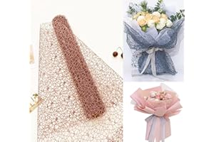 emgggru Flower Bouquet Wrapping Paper,1 Roll Jacquard Net Mesh Openwork Floral Wrapping Paper,Floral Supplies for Fresh Flowers,Florist Supplies(19.7in x 180in) (Khaki)