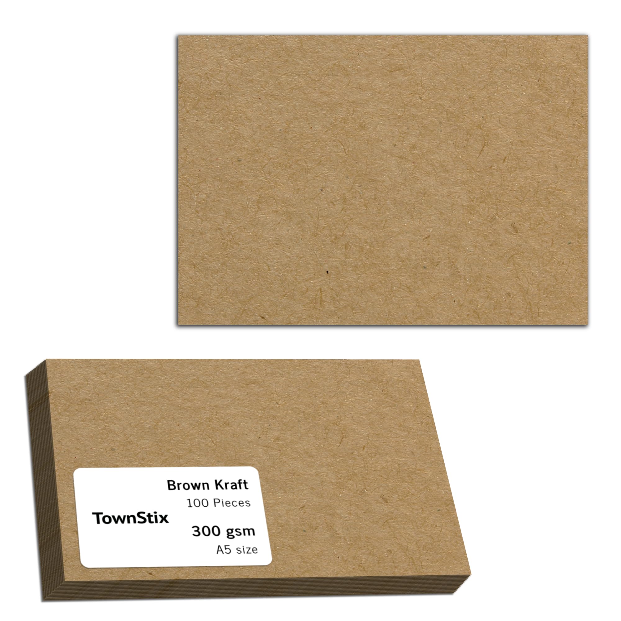 100 Sheets, 300gsm - A5 Brown Kraft Card, Thick Cardstock Craft Paper Cardboard
