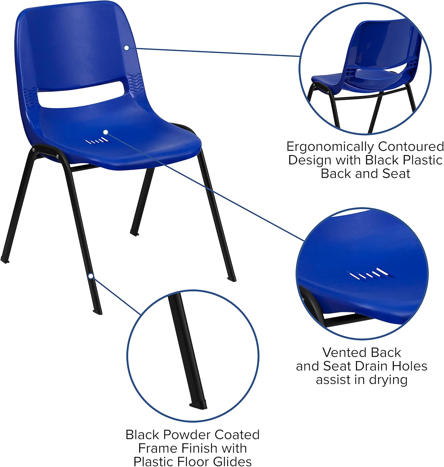 Flash Furniture HERCULES Series 440 lb. Capacity Kid's Navy Ergonomic Shell Stack Chair with Black Frame and 12" Seat Height: Furniture & Decor
