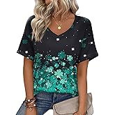 Zeagoo Womens Tops Short Sleeve Shirts Boho 2026 Summer Casual Valentines Day Shirts Floral Leaves T Shirts
