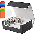 NEWLOOP Trading Card Storage Box - 2400+ Card Deck Case for Magic the Gathering PKM YuGiOh Sports Cards, Leather MTG PTCG Commander Deck with 12 PVC Dividers 4 Supporters, Black and Gray
