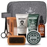 Beard Growth Kit for Men Beard Care Set 8pcs with Traveling Bag Beard Grooming Wash &amp; Beard Conditioner Kit