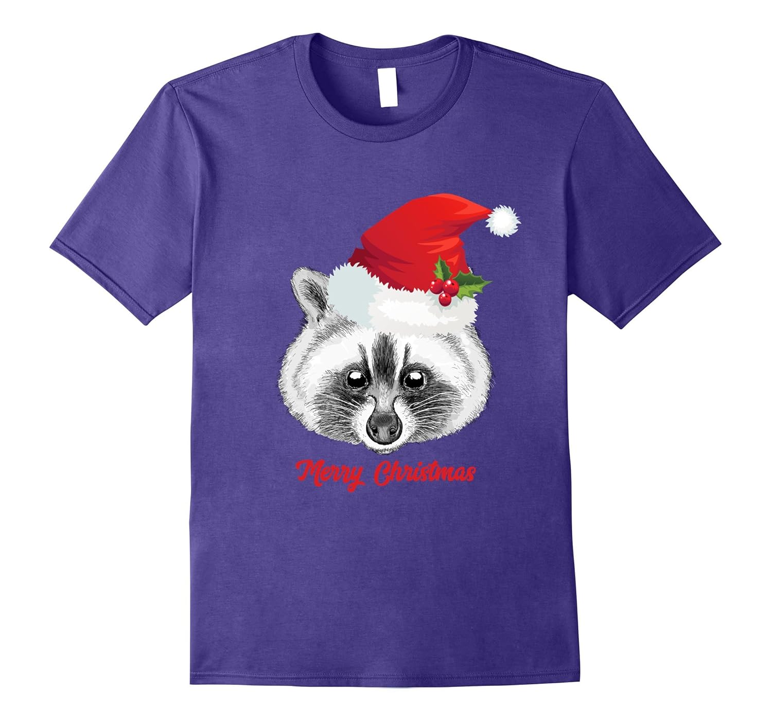 Funny Raccoon In a Santa Hat Christmas Holiday T-Shirt-ANZ