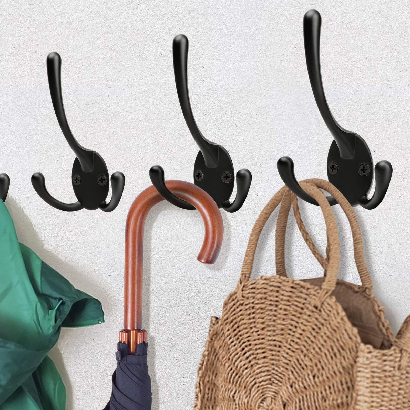 YIHATA Black Coat Hooks, Wall Mounted Coat Hooks 5 Pack Heavy Duty Hardware Robe Hooks Decorative for Single Hanging Coats Towel Cubicle Classroom Kitchen Bath Backpack Hat