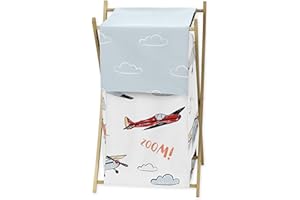Sweet Jojo Designs Vintage Airplane Baby Kid Clothes Laundry Hamper - Grey Yellow Orange Red White and Blue Airplanes Air Plane Transportation Clouds Sun Sky Aviator Aviation