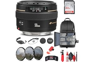 Canon EF 50mm f/1.4 USM Lens (2515A003) + Filter Kit + Backpack + 64GB Card + Lens Pouch + Card Reader + Flex Tripod + Memory