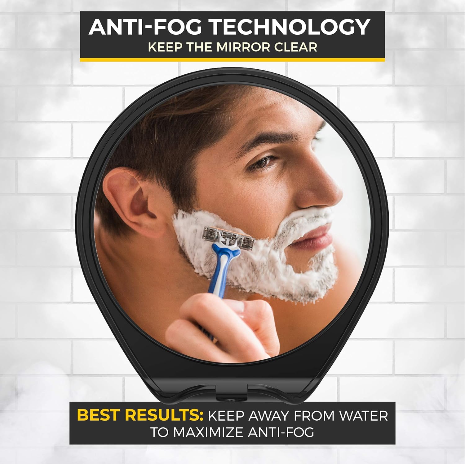HoneyBull Shower Mirror for Shaving Fogless with Suction, Razor Holder & Swivel (Black) : Beauty