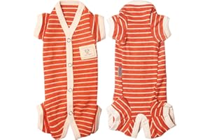 TONY HOBY Female/Male Pet Dog Pajamas Stripes 4 Legged Dog pjs Jumpsuit Soft Cotton Dog Clothes(S, Orange+White-Girls)