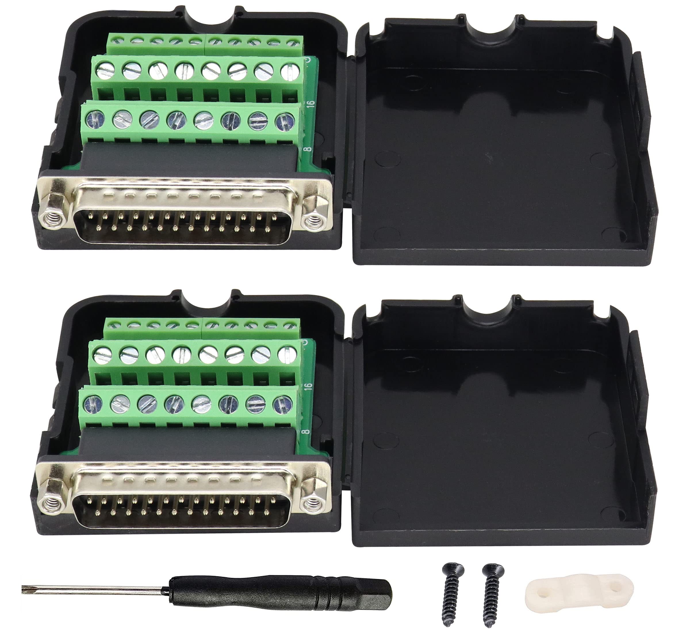 AAOTOKK DB25 to 25 Pin/Way Female Terminal Breakout Board Connector Adapter with Case & Screw (2-Pack/Black)