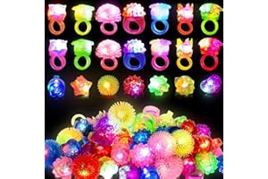 YNANIMERY 65 Pack Light Up Rings Glow in The Dark Party Supplies, Glow Rings Bulk Party Favors for Kids Adults, LED Colorful Rubber Ring Surprise Gifts for Birthday Christmas Halloween Party Decorations